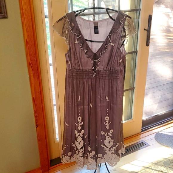 Lithe Laurel Elegant Lace Trim Ruffled Neckline Cap Slv Nylon Rayon Sz 6 Dress - Picture 1 of 12